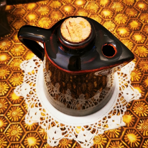 Vintage High Gloss Brown Glaze Pottery Leroux Creme de Cafe Jug Decanter - Picture 8 of 17